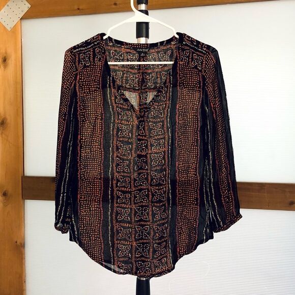 LUCKY Brand Tribal Print Lightly Sheer Blouse /‎ Sz S - Picture 1 of 5